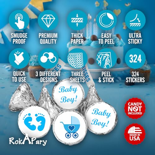 Creativity Labels 324 Blue Its a Boy Baby Shower Favors Stickers for Baby Shower Or Sprinkle Party Decorations, Kisses Stickers, Blue Favors Labels, Its a Boy Kisses. Made in USA - Image 3