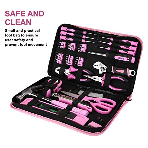 DEKO Pink Tool Set 110 Piece Household Tool Kit,Ladies Portable Tool Set with Easy Carrying Pouch, Perfect for DIY Projects, Home Maintenance - Image 2
