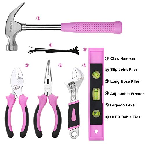 DEKO Pink Tool Set 110 Piece Household Tool Kit,Ladies Portable Tool Set with Easy Carrying Pouch, Perfect for DIY Projects, Home Maintenance - Image 3