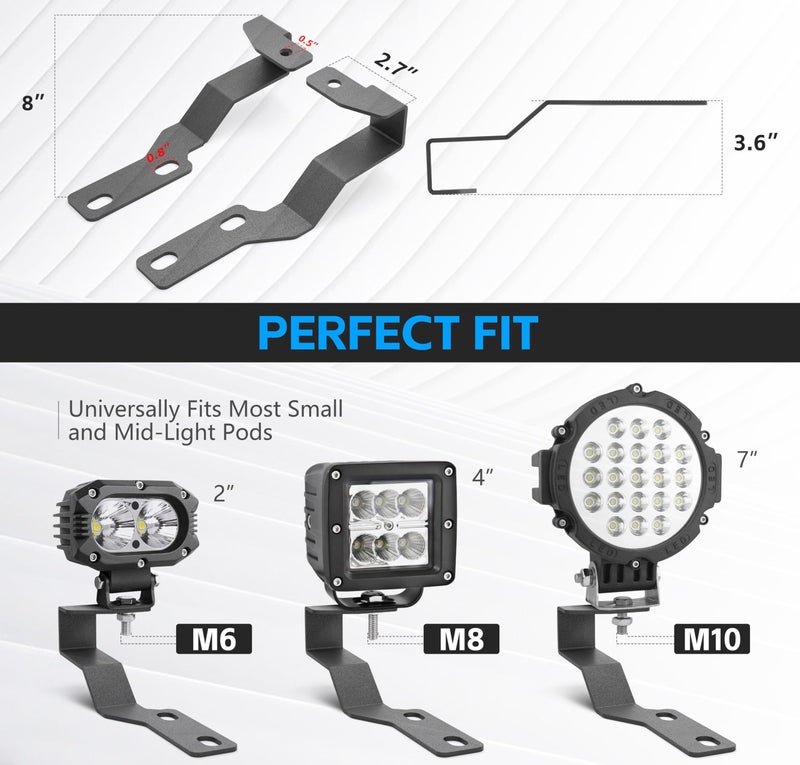 YZONA Ditch Hood Light Brackets Mounts A-Pillar Lighting Bracket Auxiliary Offroad LED Pod Work Compatible with Toyota Tacoma 2005 2006 2007 2008 2009 2010 2011 2012 2013 2014 2015 (2PCS, Black) - Image 5