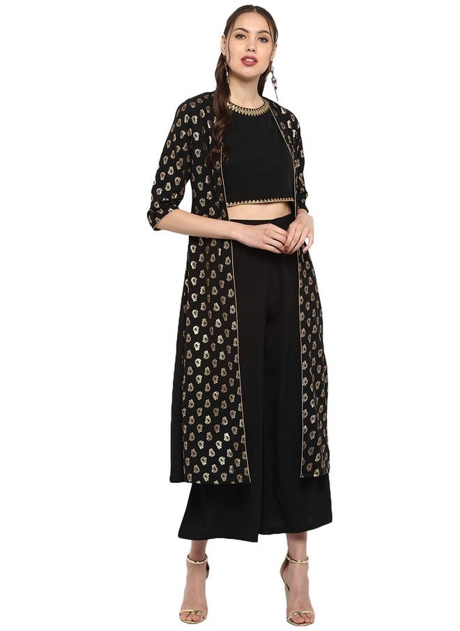 Janasya Women's Black Crepe Gold Print Top with Palazzo and Jacket Set (SET110-KR-PP-XXXL) - pzsku/Z73B6891E784478B25492Z/45/_/1738305536/c3f5715a-81a7-4c44-845a-8159b4721415