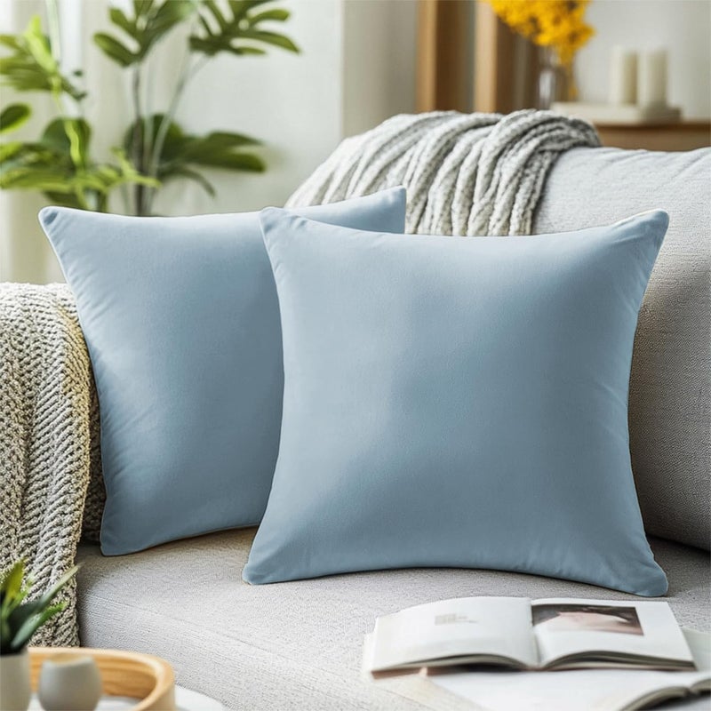 QUORGVES Light Blue Velvet Pillow Covers 16x16 Inch Set of 2 Soft Solid Decorative Square Throw Pillow Covers Decor Cushion Covers for Bed Sofa Couch Bedroom Living Room Coastal Sky Baby Blue