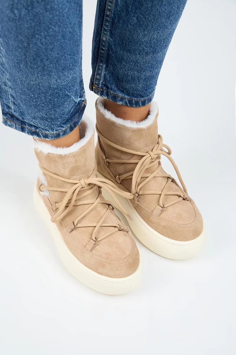 Manijero Manijero Haven Women's Genuine Leather Lace-Up Fur-Lined Sand Boots
