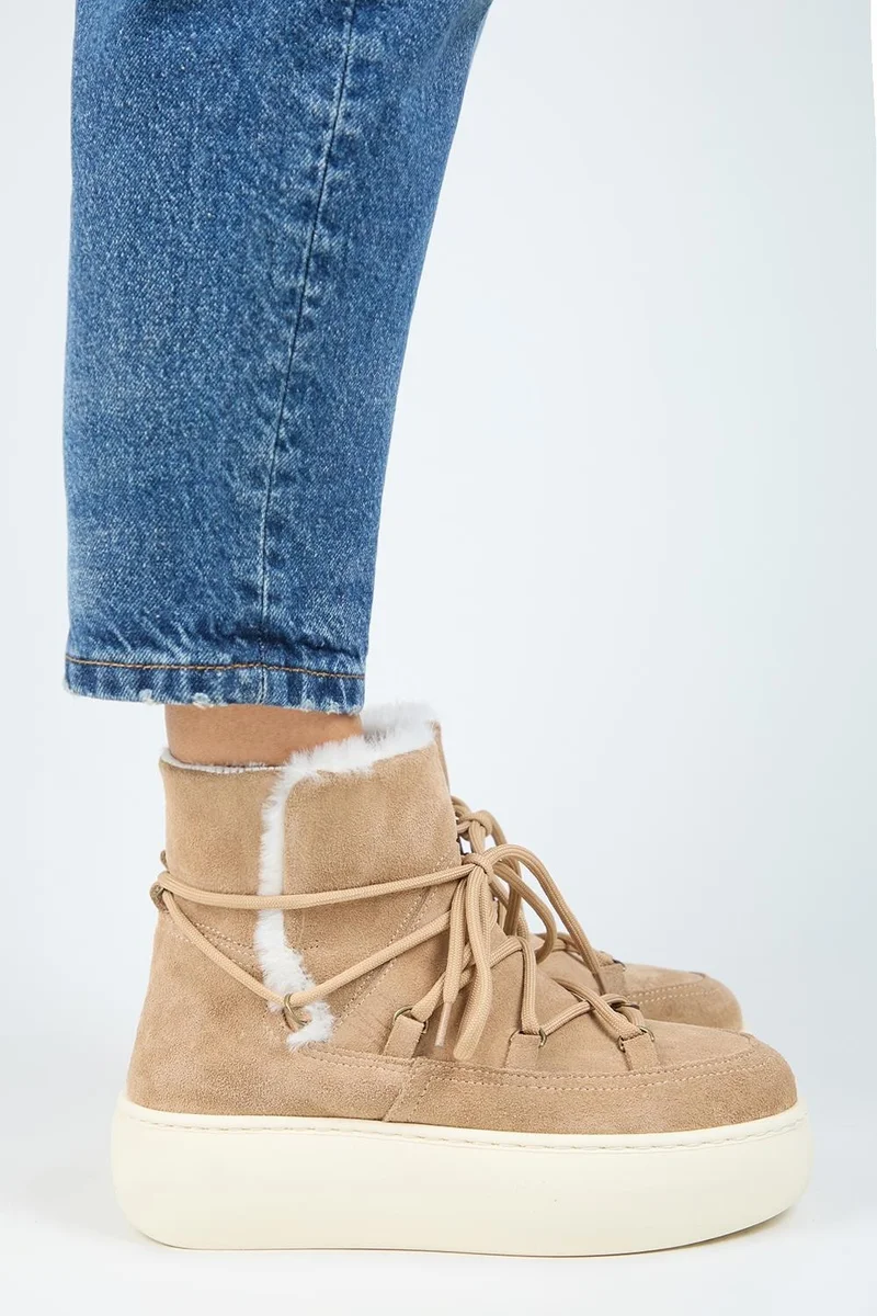 Manijero Manijero Haven Women's Genuine Leather Lace-Up Fur-Lined Sand Boots