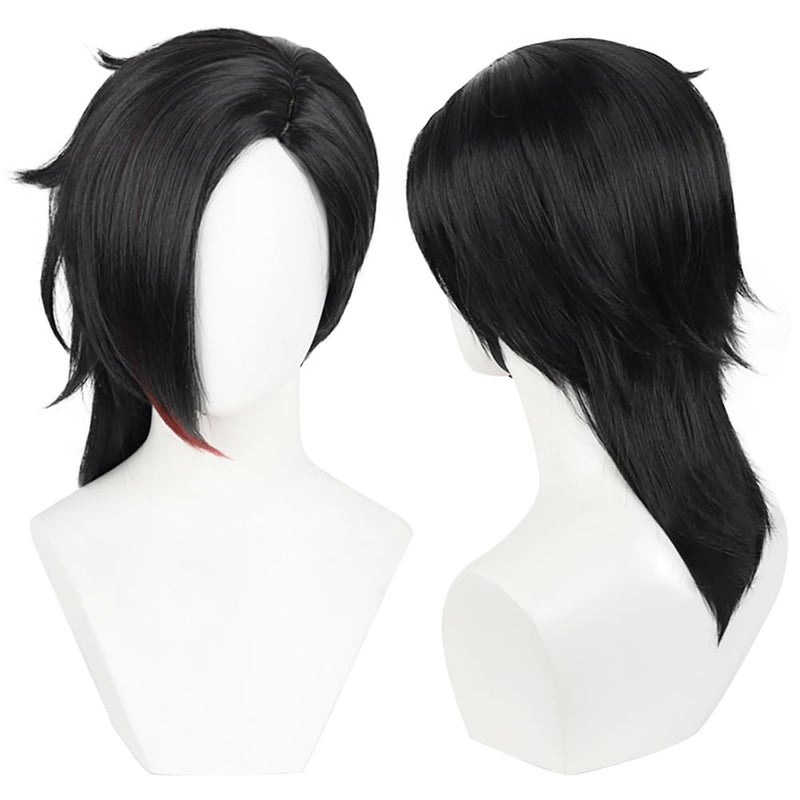 DAZCOS Short Black Wig with Bangs Game Cosplay Hair for Women Halloween Black