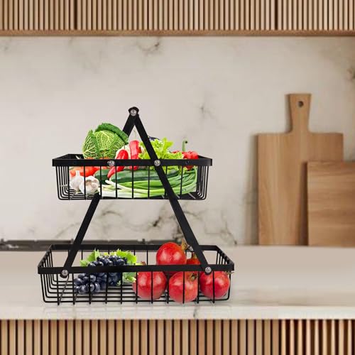 Niyara Iron Metal Heavy Duty Stand 2-Tier multistorage/Multipurpose Standing Rack, Bathroom Countertop Storage Shelf Cosmetic Organizer Holder Kitchen Spice Rack, ((Fruit Basket 01)) - Image 1