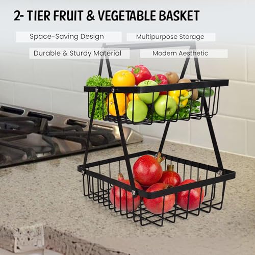 Niyara Iron Metal Heavy Duty Stand 2-Tier multistorage/Multipurpose Standing Rack, Bathroom Countertop Storage Shelf Cosmetic Organizer Holder Kitchen Spice Rack, ((Fruit Basket 01)) - Image 2