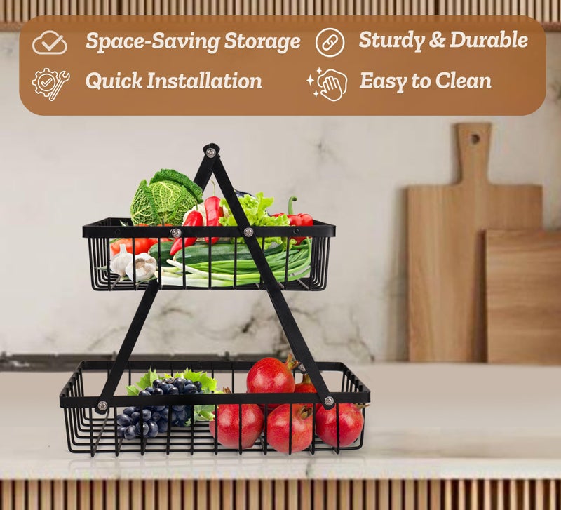 Niyara Iron Metal Heavy Duty Stand 2-Tier multistorage/Multipurpose Standing Rack, Bathroom Countertop Storage Shelf Cosmetic Organizer Holder Kitchen Spice Rack, ((Fruit Basket 01)) - Image 3