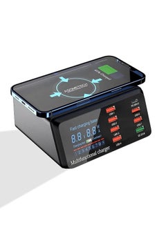 USB Charger Hub 100W 8-Port Desktop Multiple USB Charging Station with PD Port, Quick Charge 3.0 USB Port, Wireless Charger, LCD Display Fast USB C Charger for iPhone, Tablet and More
