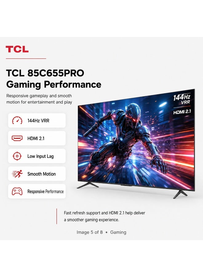 TCL 85C655PRO 85-Inch QLED 4K Ultra HD Smart Google TV with HDR and Enhanced Color 85C655PRO Black - Image 5