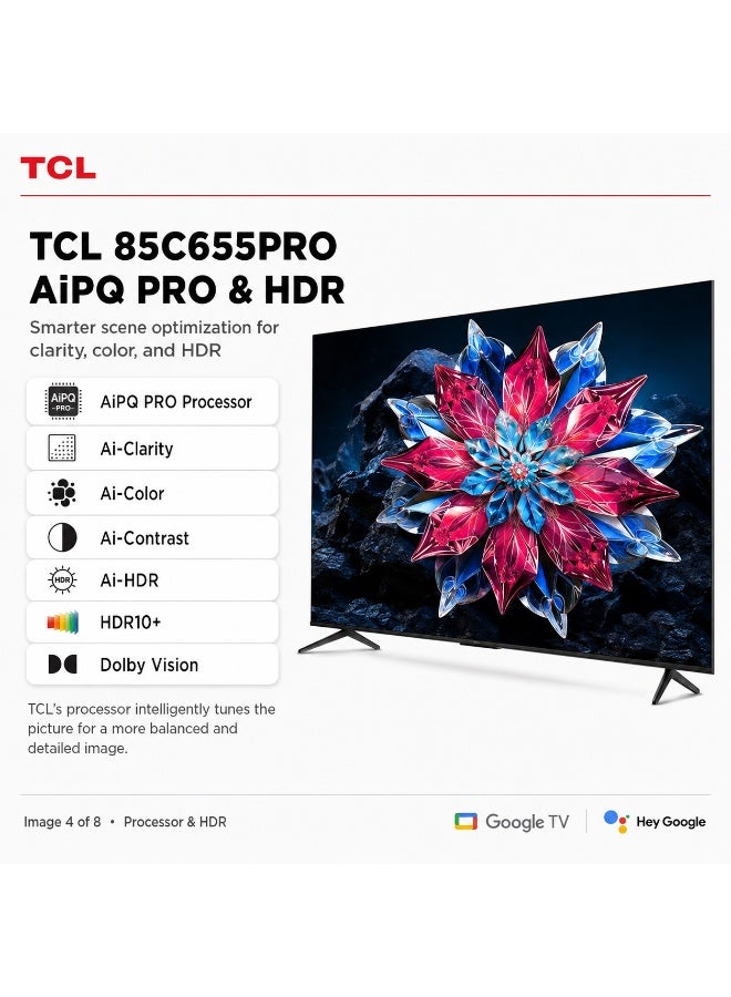 TCL 85C655PRO 85-Inch QLED 4K Ultra HD Smart Google TV with HDR and Enhanced Color 85C655PRO Black - Image 4