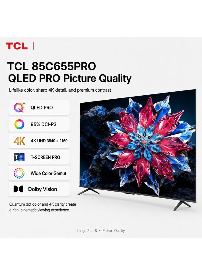 TCL 85C655PRO 85-Inch QLED 4K Ultra HD Smart Google TV with HDR and Enhanced Color 85C655PRO Black - Image 2