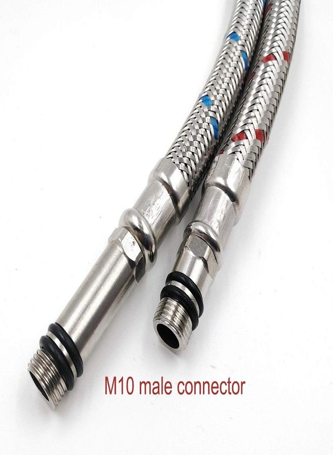 HUAHA 24-Inch Long Faucet Connector Braided Stainless Steel Supply Hose 1/2-Inch Female Compression Thread x M10 Male Connector, x 2 Pcs (1 Pair) - Image 2
