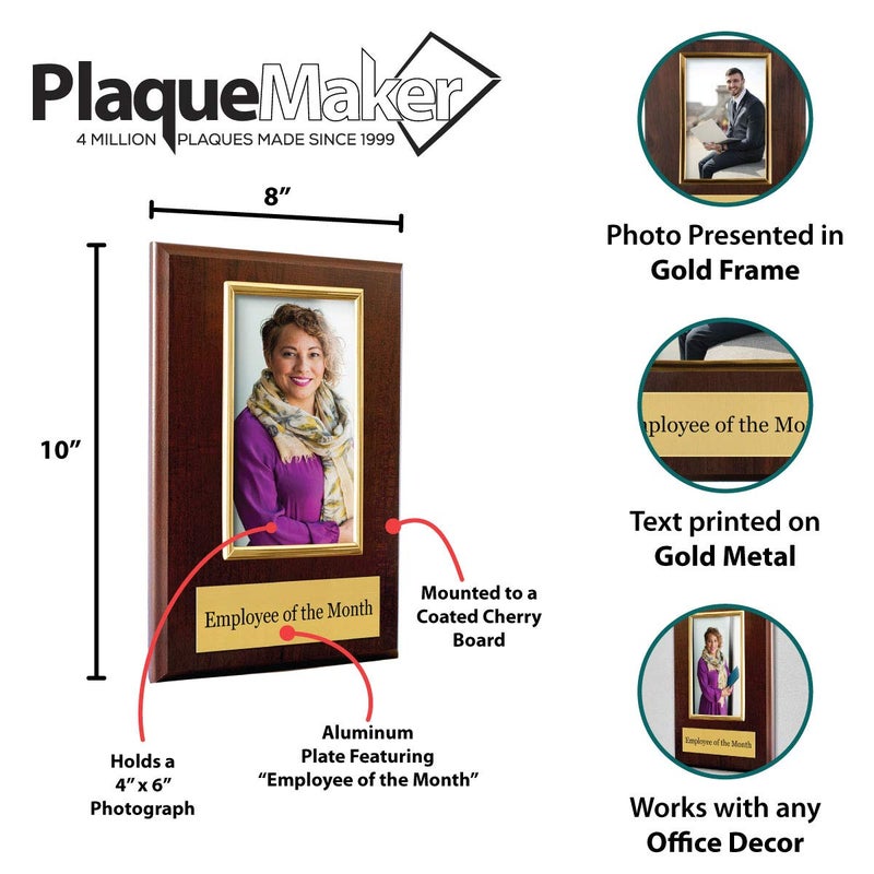 PlaqueMaker Pre-designed Employee of the Month, Quarter or Year Award Plaque - 8 x 10" Photo Plaque holds a 6 x 4" Portrait Photo (Month) - Image 5