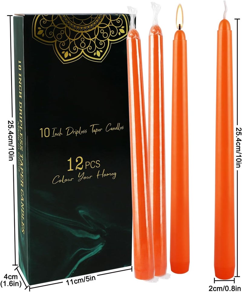 Grcdoyvl 12-Pack Orange Taper Candles - 10 Inch Unscented Dripless Candlesticks, Long Burning for Halloween, Thanksgiving, Fall Decor & Dinner Parties - Image 4