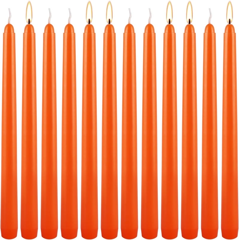Grcdoyvl 12-Pack Orange Taper Candles - 10 Inch Unscented Dripless Candlesticks, Long Burning for Halloween, Thanksgiving, Fall Decor & Dinner Parties - Image 2