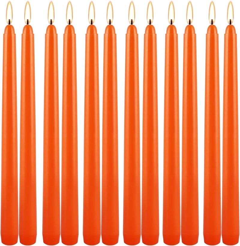 Grcdoyvl 12-Pack Orange Taper Candles - 10 Inch Unscented Dripless Candlesticks, Long Burning for Halloween, Thanksgiving, Fall Decor & Dinner Parties - Image 1