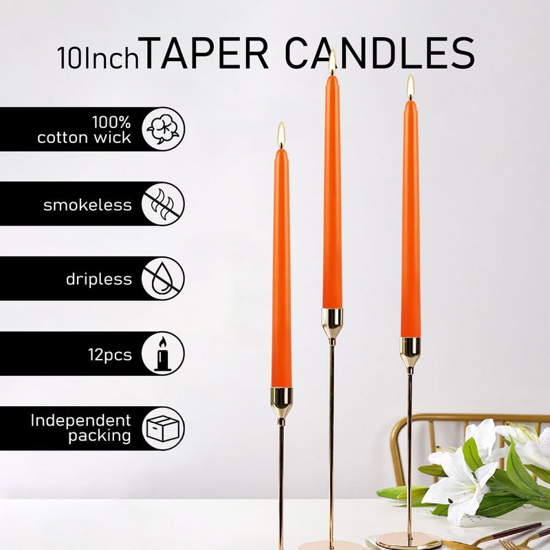 Grcdoyvl 12-Pack Orange Taper Candles - 10 Inch Unscented Dripless Candlesticks, Long Burning for Halloween, Thanksgiving, Fall Decor & Dinner Parties - Image 5