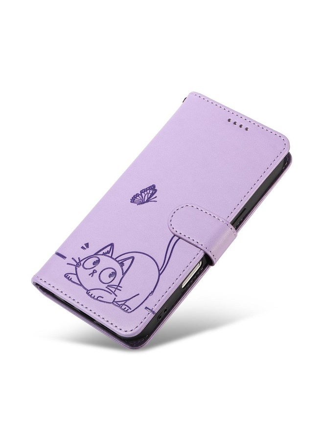 HuHa Case Cover For Honor 400 Lite Global Adorable Cat Embossed Pattern Flip Leather Phone Case(Purple) - Image 5