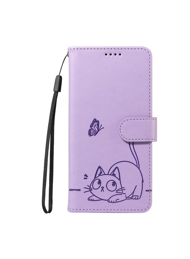 HuHa Case Cover For Honor 400 Lite Global Adorable Cat Embossed Pattern Flip Leather Phone Case(Purple) - Image 2