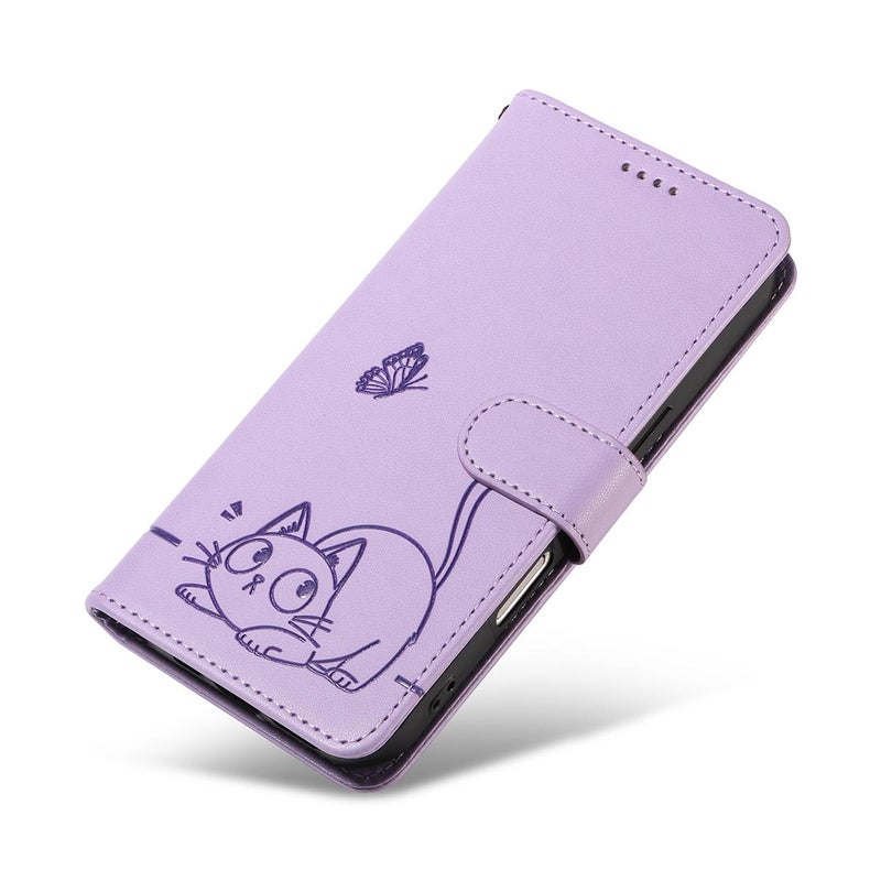 HuHa Case Cover For Honor 400 Lite Global Adorable Cat Embossed Pattern Flip Leather Phone Case(Purple) - Image 5