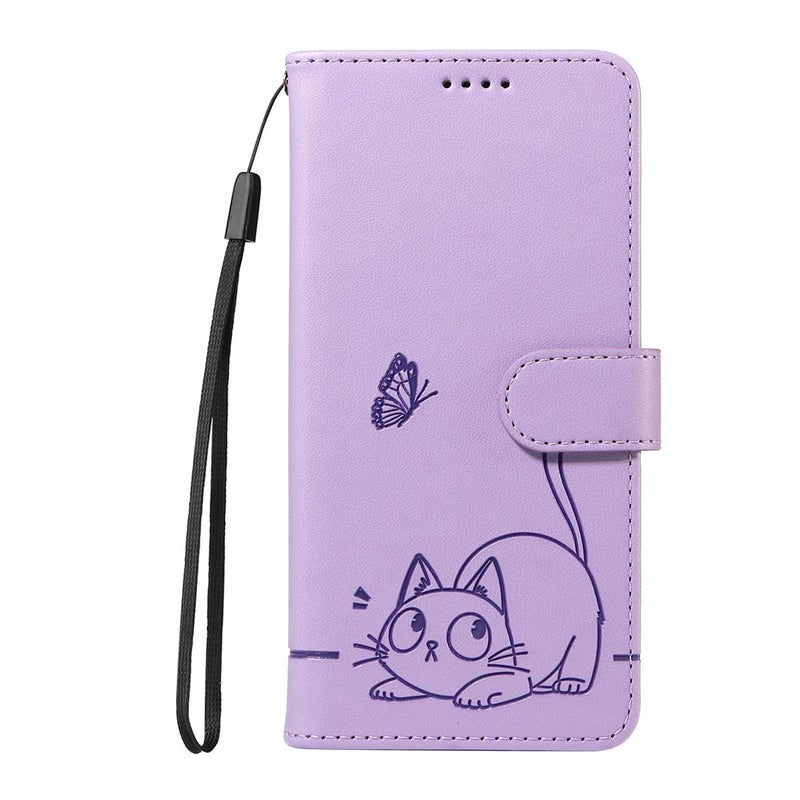HuHa Case Cover For Honor 400 Lite Global Adorable Cat Embossed Pattern Flip Leather Phone Case(Purple) - Image 2