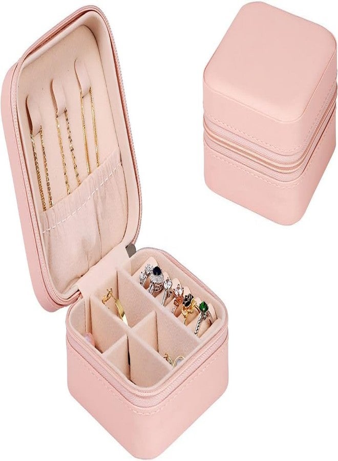 Rinpoche Portable Jewellery Box with Multiple Compartments, Pink Leather - Image 3