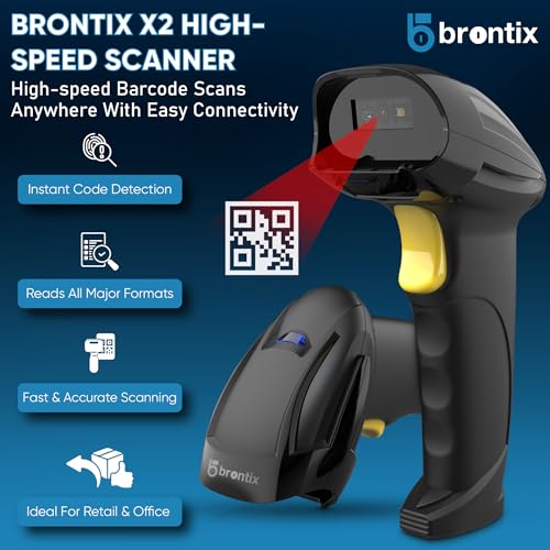 Brontix X2-Cordless 2D & 1D Super Fast Barcode Scanner Wireless & Wired 2.4GHz | QR Code Scanner Rechargeable | USB Handheld Barcode Reader with Induction Scanning, Built-in Light, ABS Body | - Image 3
