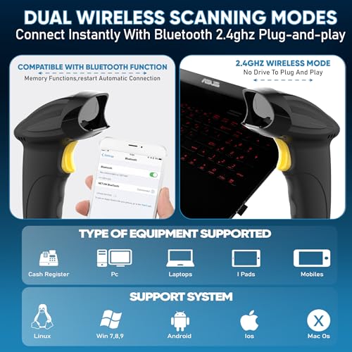 Brontix X2-Cordless 2D & 1D Super Fast Barcode Scanner Wireless & Wired 2.4GHz | QR Code Scanner Rechargeable | USB Handheld Barcode Reader with Induction Scanning, Built-in Light, ABS Body | - Image 2
