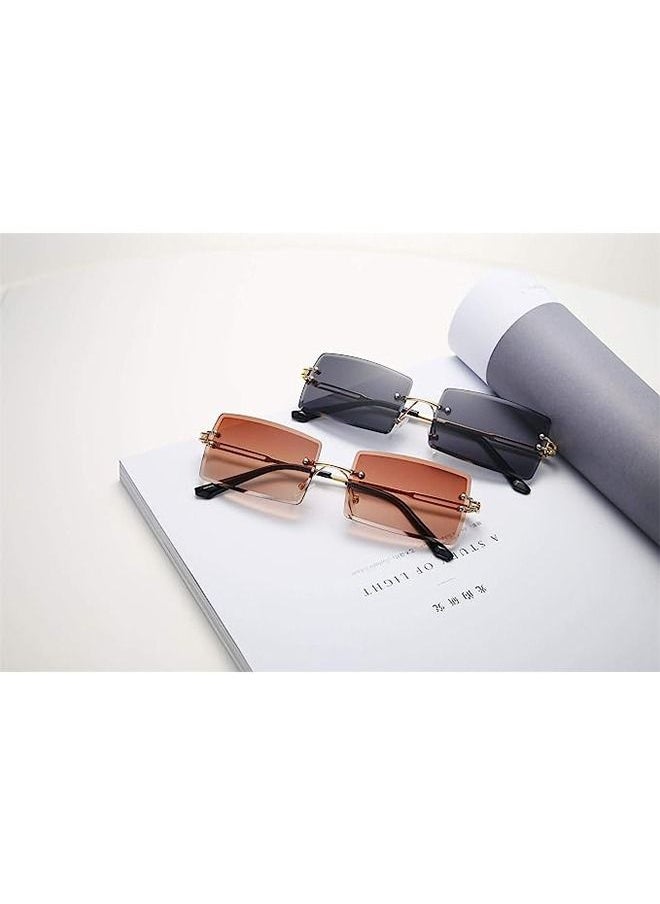 Ocean - Trendy Rimless Vintage Square Sunglasses - Image 1
