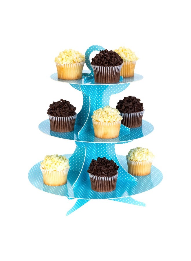Restaurantware - 3 Tier Cardboard Cupcake Stand - Turquoise with White Polka Dots - Cupcake Holder - Pastry Display - 13 1/2" x 13 1/2" x 14" - 1ct Box - Pastry Tek - Image 1