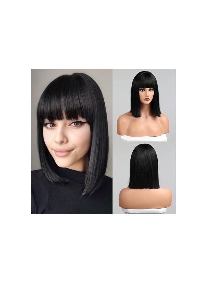 باروكة شعر صناعي  قصير مستقيم لون اسود - Image 1