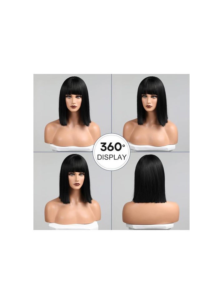 باروكة شعر صناعي  قصير مستقيم لون اسود - Image 2