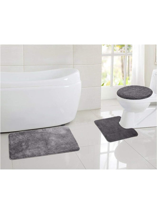 MIFXIN Bathroom Rug Set 3 Piece AntiSlip Shaggy Soft Floor Mats Rectangular Area Rug UShaped Toilet Mat Toilet Lid Cover Grey - Image 5