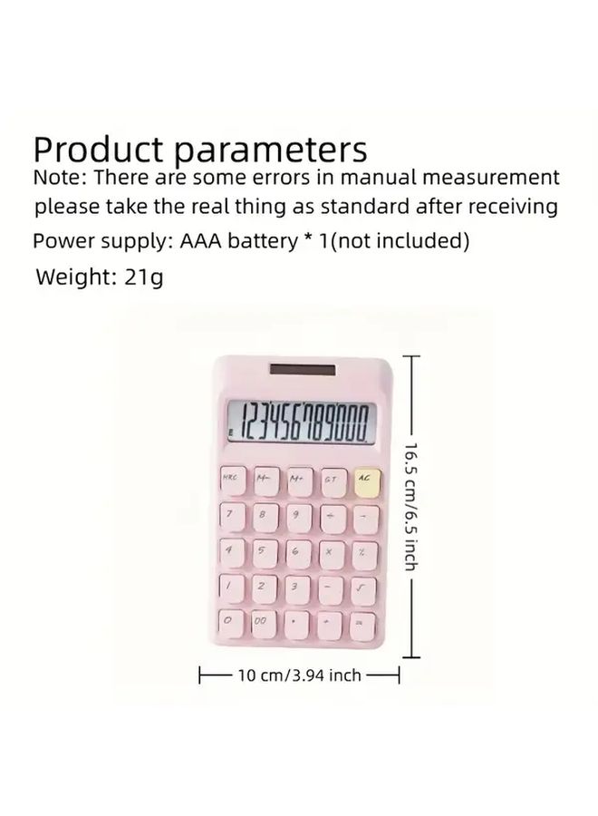 Pink Solar 12 Digit Large Button Scientific Calculator Dual Power High Definition Display - Image 2