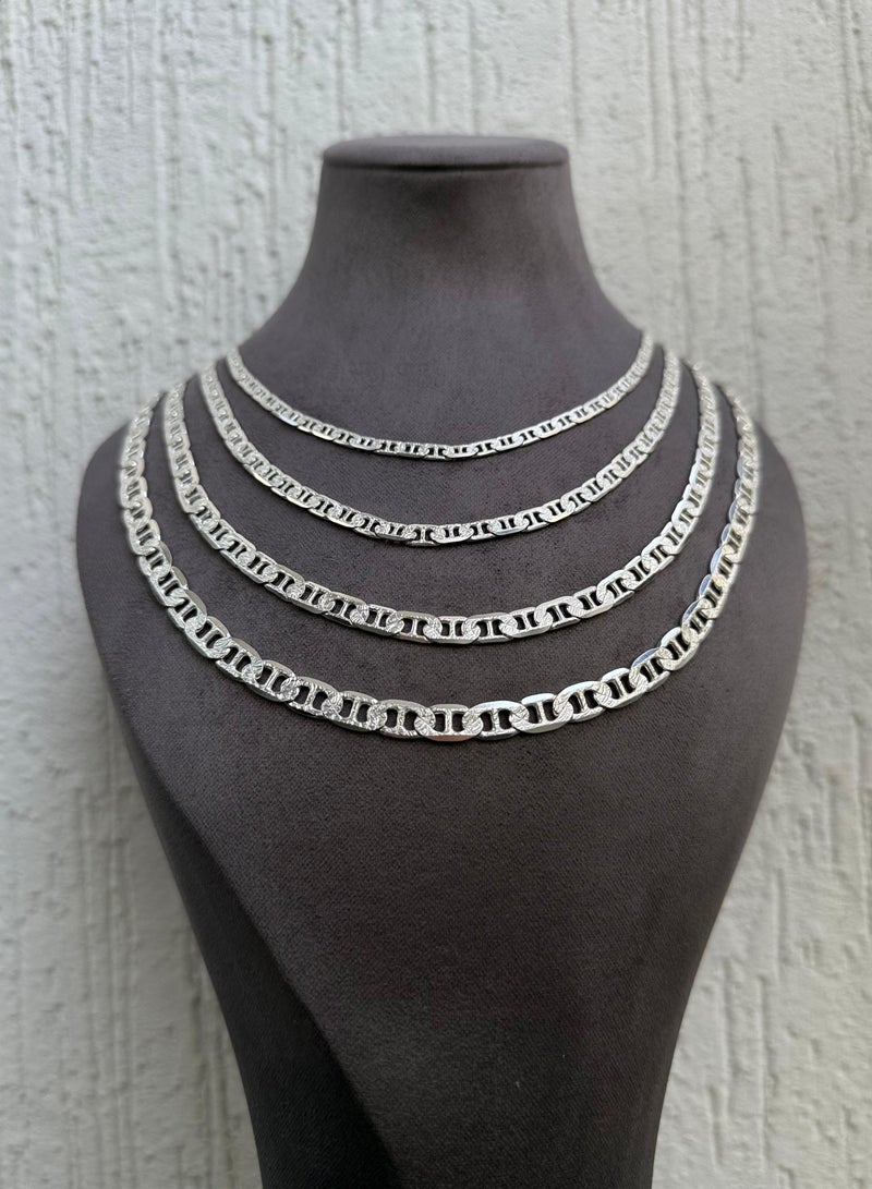 القصر للمجوهرات قلادة بتصميم الروابط البحرية - 60cm x 10mm - فضة عيار 925 - مطلي ذهب أبيض 18 قيراط - متوفرة بمقاسات متعددة - Image 3