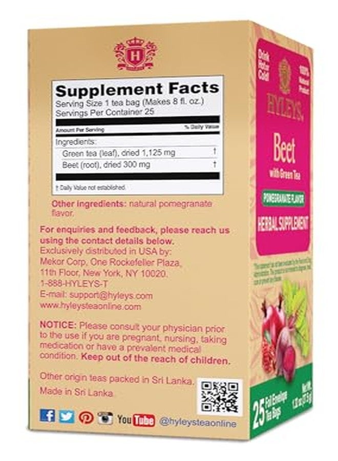 Hyleys Beet & Green Tea with Natural Pomegranate Flavor - Herbal Energy Tea - Supports Focus - 25 Tea Bags - (6 Pack - 150 Tea Bags Total) - Image 3