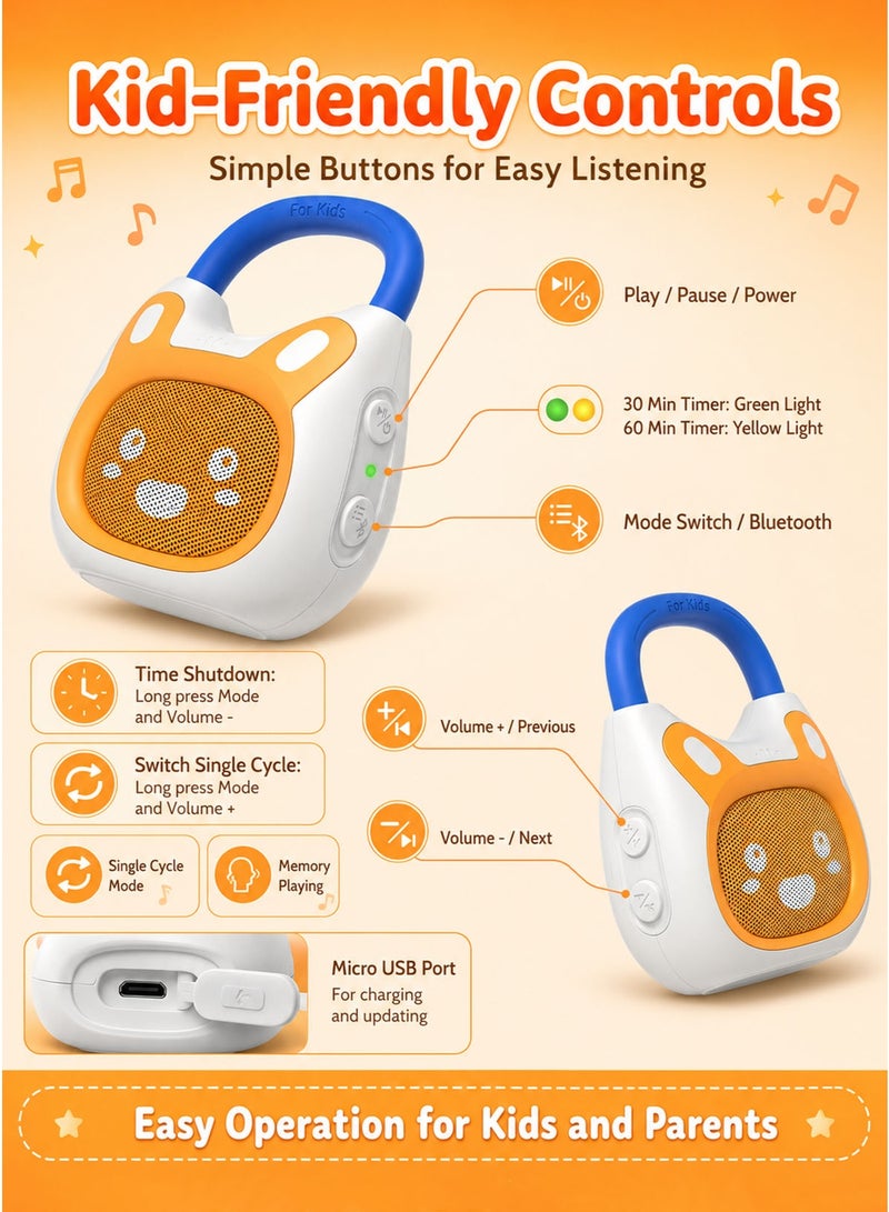 Alilo Pocket Bunny Portable Story Music Player for Kids 3-8 Years, Bluetooth Kids Audio Player with 120+ Built-In Stories, Nursery Rhymes, Lullabies and White Noise, Supports Custom Content Upload, Rechargeable Screen-Free Music Speaker, Lightweight Travel Companion with Lanyard Strap, Hanging Ring and USB Charging Cable for Bedtime, Stroller, Car Seat, Backpack and Daily Play - Image 4