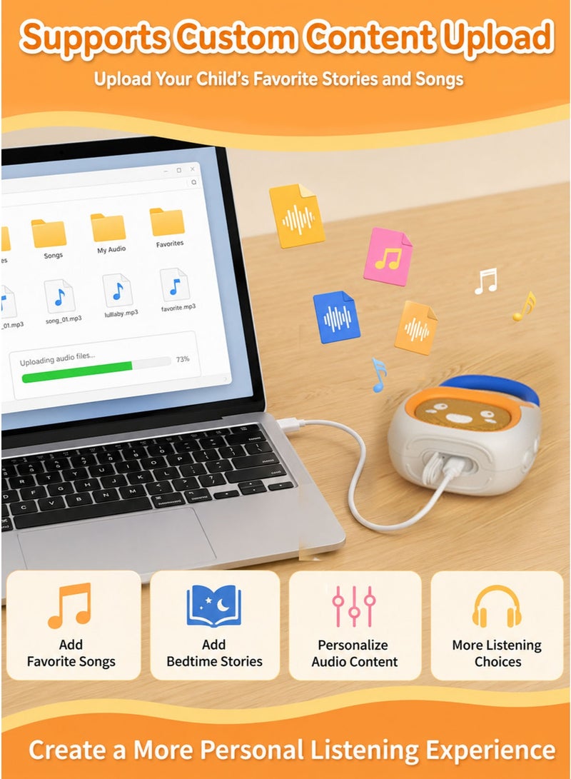 Alilo Pocket Bunny Portable Story Music Player for Kids 3-8 Years, Bluetooth Kids Audio Player with 120+ Built-In Stories, Nursery Rhymes, Lullabies and White Noise, Supports Custom Content Upload, Rechargeable Screen-Free Music Speaker, Lightweight Travel Companion with Lanyard Strap, Hanging Ring and USB Charging Cable for Bedtime, Stroller, Car Seat, Backpack and Daily Play - Image 3