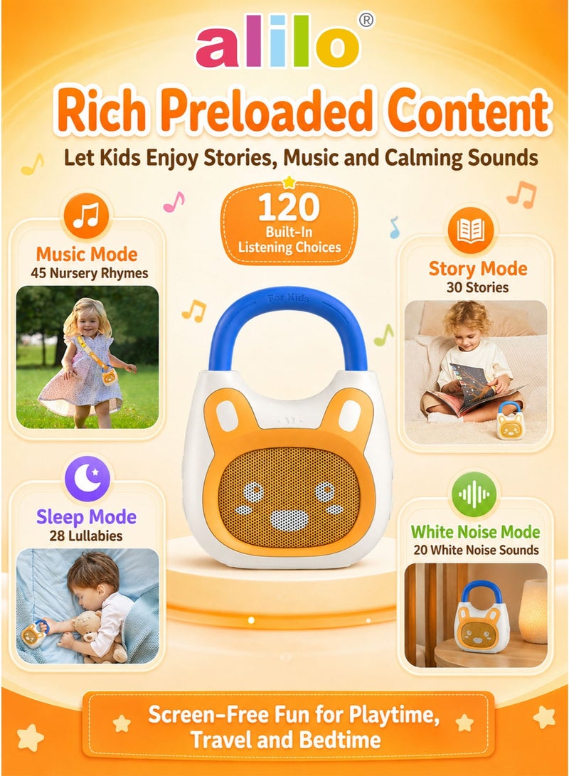 Alilo Pocket Bunny Portable Story Music Player for Kids 3-8 Years, Bluetooth Kids Audio Player with 120+ Built-In Stories, Nursery Rhymes, Lullabies and White Noise, Supports Custom Content Upload, Rechargeable Screen-Free Music Speaker, Lightweight Travel Companion with Lanyard Strap, Hanging Ring and USB Charging Cable for Bedtime, Stroller, Car Seat, Backpack and Daily Play - Image 2