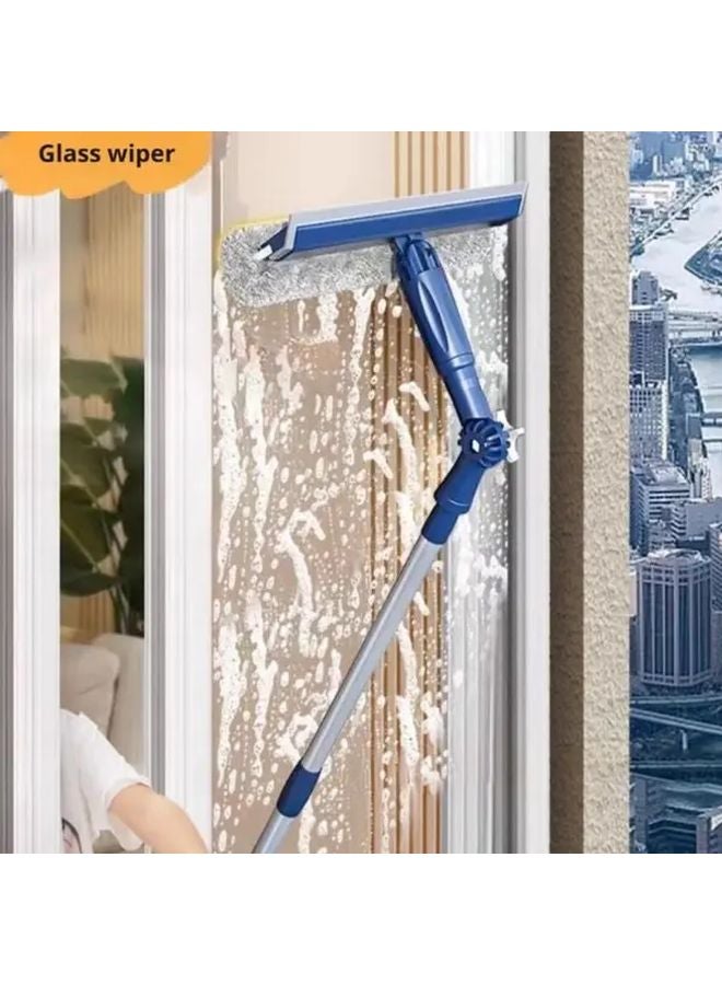 4 في 1 ممسحة نافذة تلسكوبية مع عماد تمديد رأس دوار أزرق 66.93 بوصة - Image 3