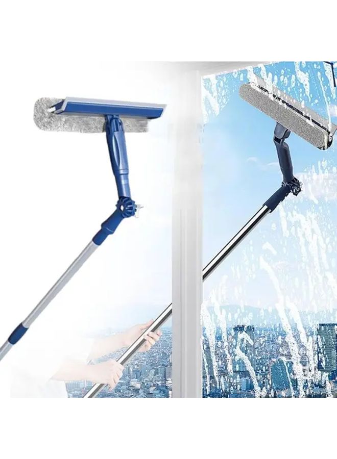 4 في 1 ممسحة نافذة تلسكوبية مع عماد تمديد رأس دوار أزرق 66.93 بوصة - Image 1