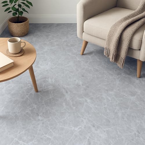 STORE 2508 Store2508 Vinyl PVC Flooring Tiles Textured Marble Pattern Self Adhesive Peel & Stick Vinyl Flooring, 8 Tiles, 18 Square feet (Grey Marble) - Image 1