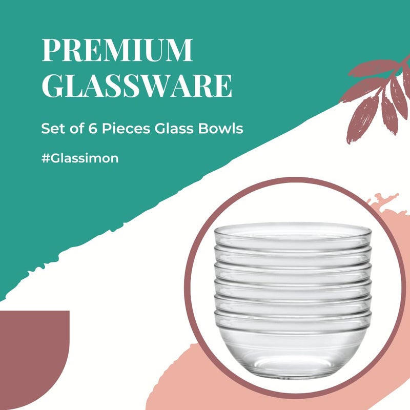 GLASSIMON طقم وعاء زجاجي GLASSIMON لسلطة وحلويات زجاجي سعة 510 مل مجموعة من 6 وعاء زجاجي شفاف مقوى بحجم 13 سم قطر - Image 2