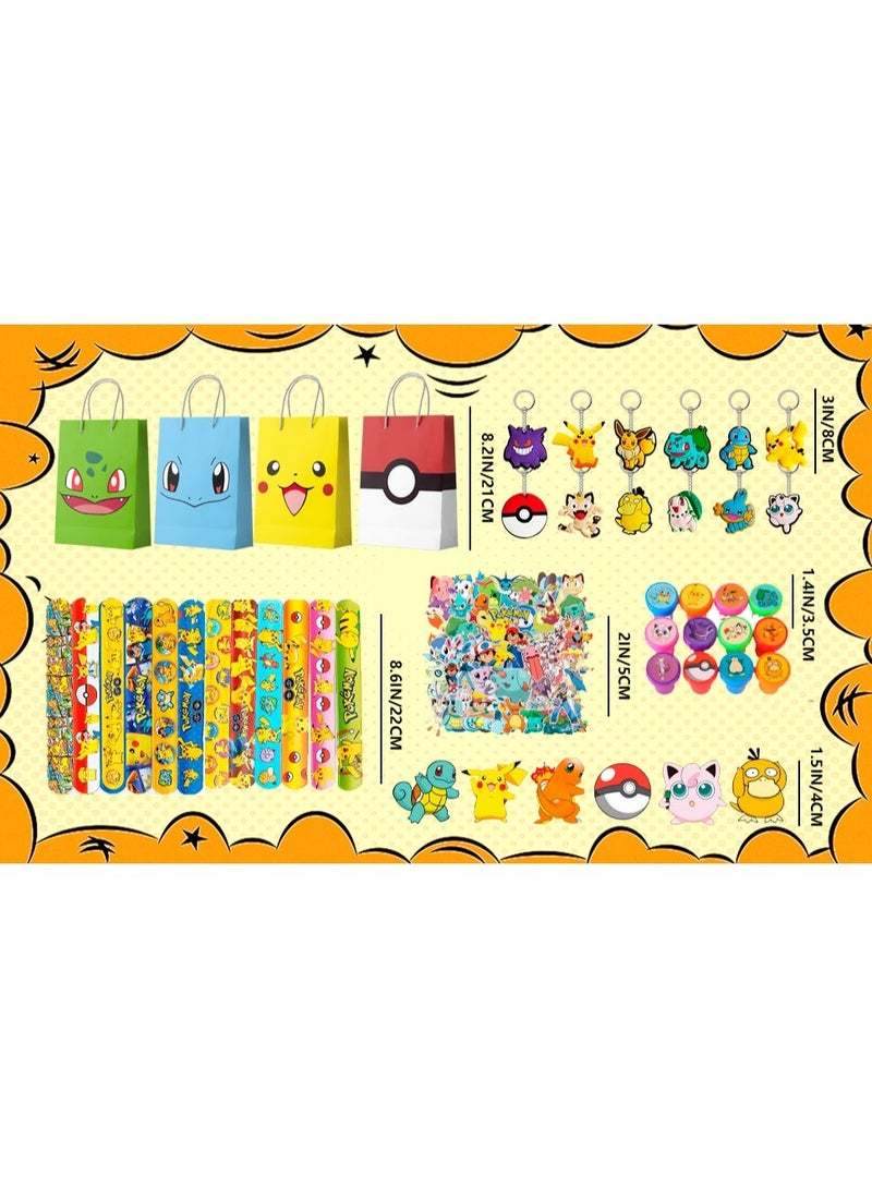 ILovhaprty Pikachu Party Favors for 12 Guests, 110pcs All-in-One Pikachu Birthday Party Gift Set – Pokémon Party Favor Bags, Stickers, Keychains, Seal, Badge, Slap Bands - Image 3