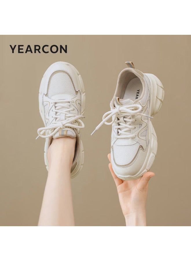 YEARCON Yierkang Women's Dad Sneakers Mesh Breathable Sports Casual Versatile Mom Shoes 13399w Beige/apricot Size 36 - Image 2