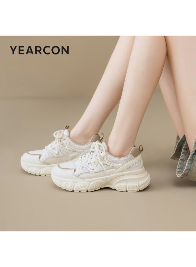 YEARCON Yierkang Women's Dad Sneakers Mesh Breathable Sports Casual Versatile Mom Shoes 13399w Beige/apricot Size 36 - Image 4
