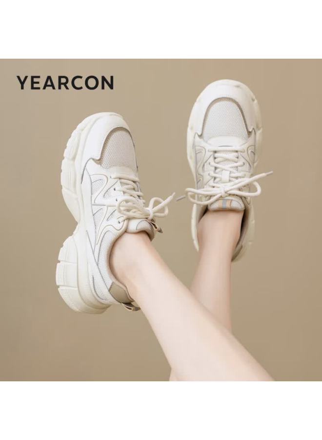 YEARCON Yierkang Women's Dad Sneakers Mesh Breathable Sports Casual Versatile Mom Shoes 13399w Beige/apricot Size 36 - Image 3