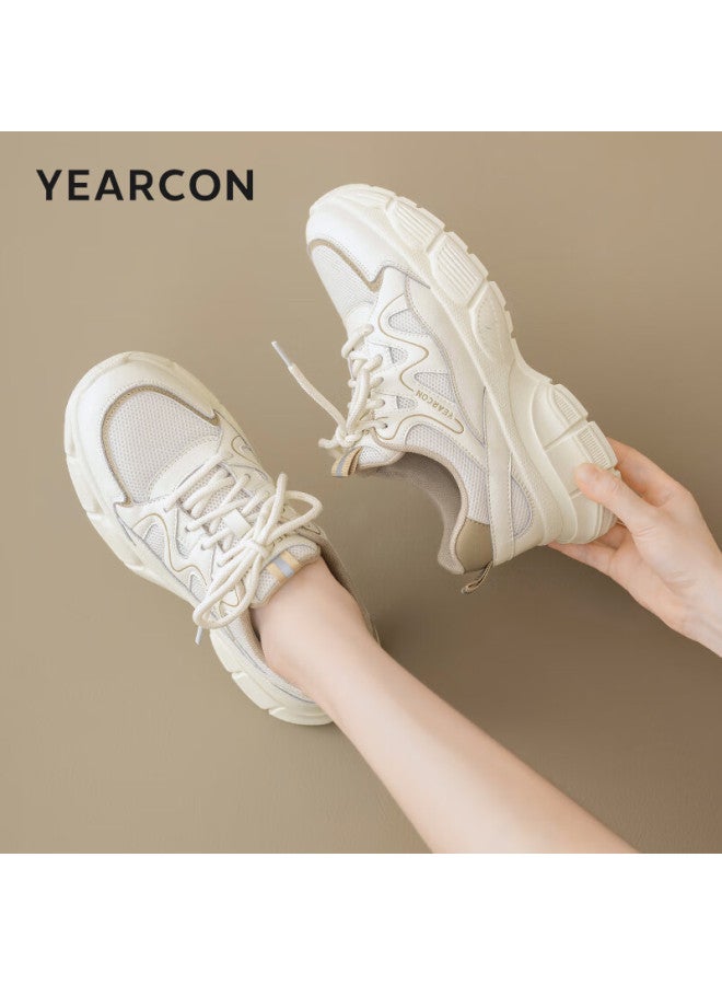 YEARCON Yierkang Women's Dad Sneakers Mesh Breathable Sports Casual Versatile Mom Shoes 13399w Beige/apricot Size 36 - Image 1