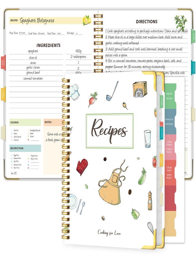 KAICN Blank Recipe Book & Cookbook with Frosted Plastic Cover, Meal Planner & Conversion Charts, Spiral-Bound Durable Kitchen Gift - Image 1